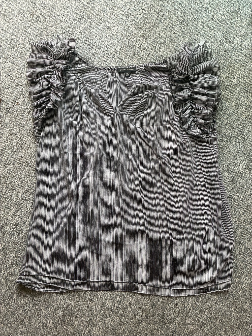 Banana Republic Black & White Pinstripe Ruffle Sleeve Blouse